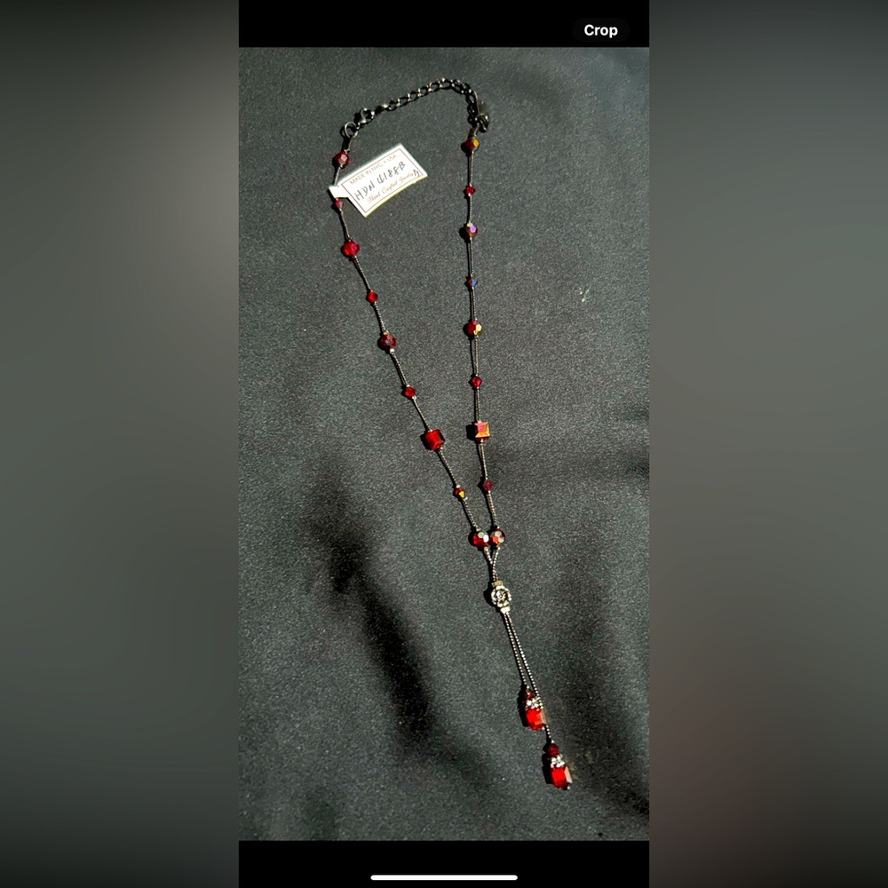 Dabby Reid Pink Crystal Necklace, Deep red Swarovski Beads, Vintage, hand made